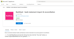 Dynamics Business Central - Bankfeeed în Microsoft AppSource