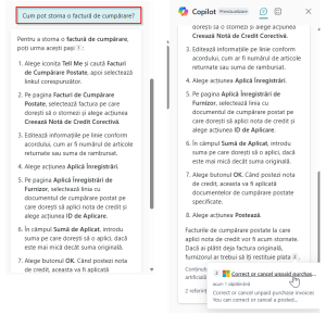 Dynamics Business Central - Chat Copilot - Prompt procedura anulare factura cumparare