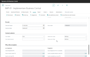 Dynamics Business Central - Fișă Proiect - Tab Durata si Comert Exterior