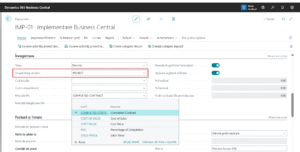 Dynamics Business Central - Fișă Proiect - Tab Înregistrare