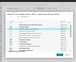 Dynamics Business Central - Lista Nre Activitate Proiect