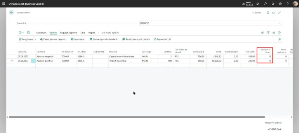 Dynamics Business Central - Aplicare la ajustare pozitivă