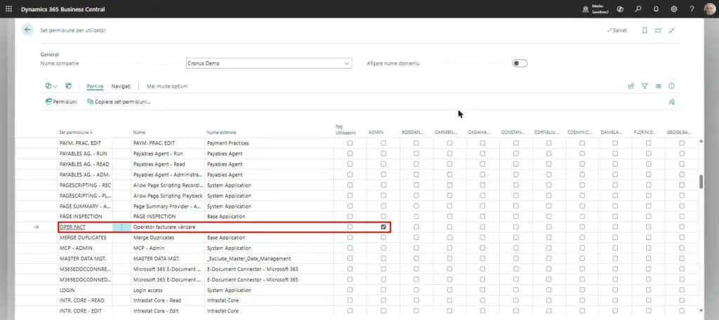 Dynamics Business Central - Set permisiune per utilizator - Asignare