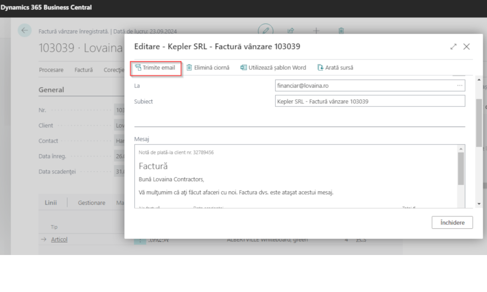 Business-Central-Email-factura-vanzare - Elian Solutions