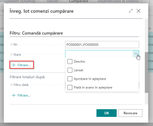 Dynamics-Business-Central-Inregistrare-lot-comenzi-cumparare-filtre