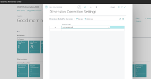 Dynamics Business Central - Dimension Correction Setting - Dimension blocked for posting