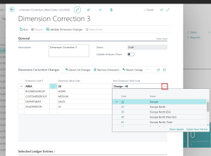 Dynamics Business Central - GL Registers - Dimension Correction Page