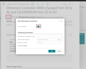 Dynamics Business Central - Running Dimension Correction Procedure