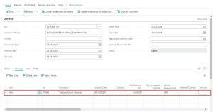 Dynamics Business Central - Sales Order - Line with service