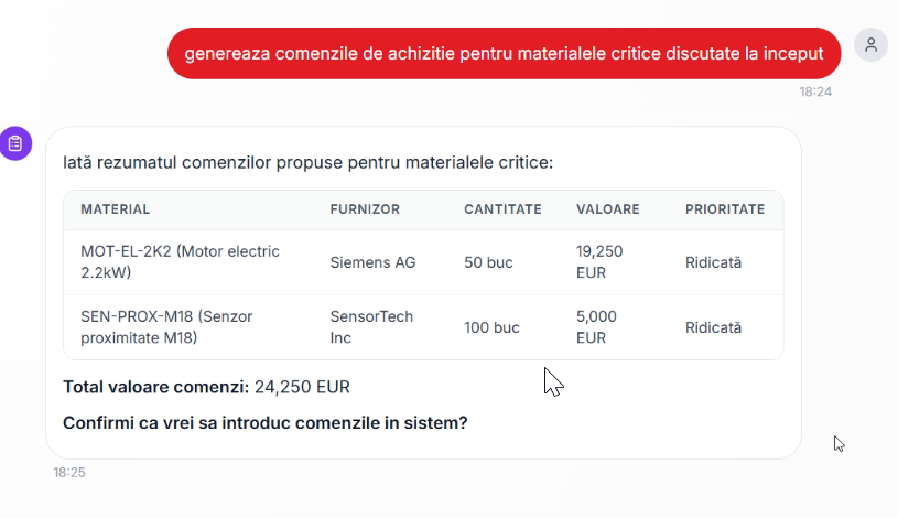 Agent AI - Purchasing Planning - Generare comenzi achiziție materiale critice