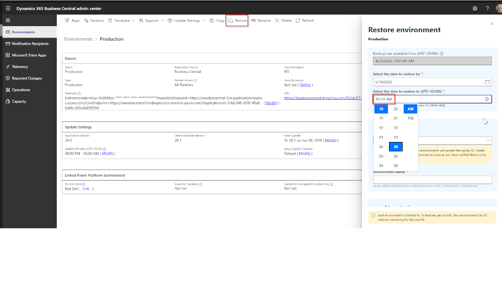 Dynamics Business Central - Elian Solutions - Backup and Restore the database