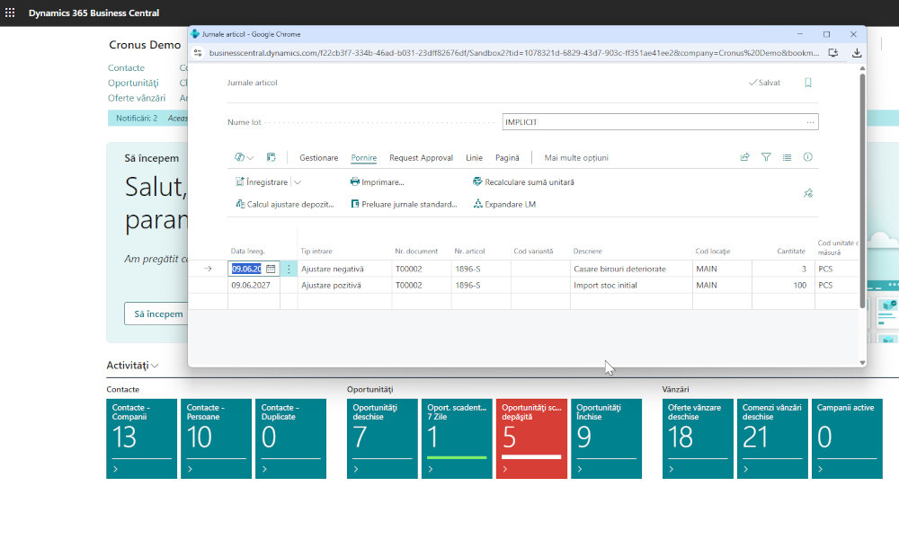 Dynamics-365-Business-Operare Jurnale Articol - Elian Solutions