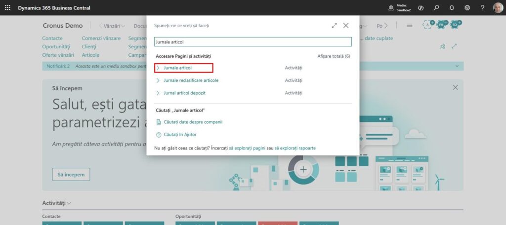Dynamics Business Central - Căutare - Jurnale articol